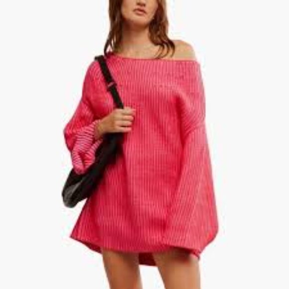 6 - NWT FREE PEOPLE CHARLOTTE TUNIC OVERSIZED SWEATER PINK BLOSSOM GLOW - Picture 4 of 4